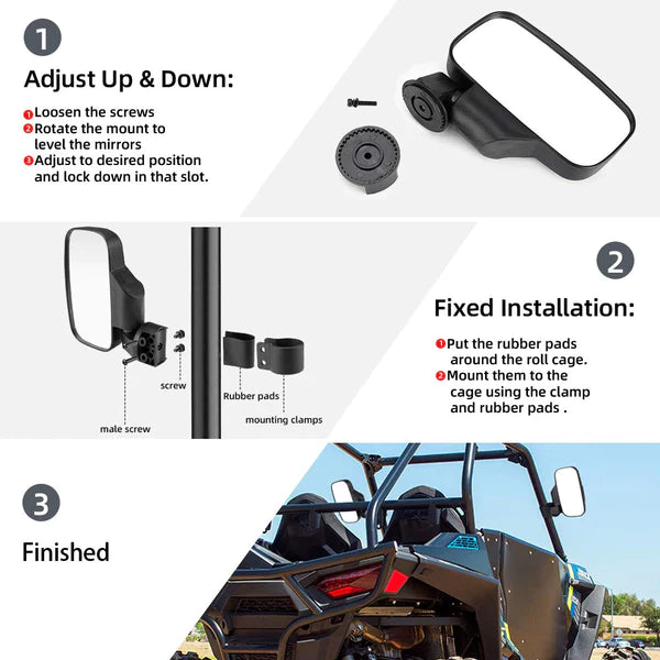 Winspem's UTV 1.75" / 2" Side View High Impact Convex Mirror